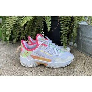 Kids Jordan One Take 2 White/Hyper  Pink-Lime Glow PF SZ 5Y Youth Back To School